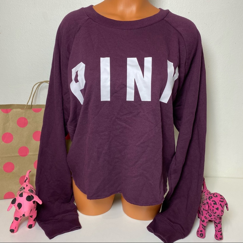PINK VS LOGO CROPPED CREWNECK SWEATSHIRT